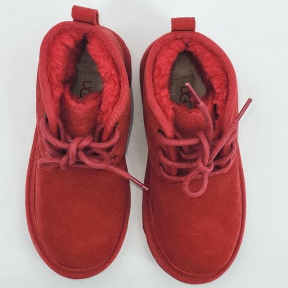 UGG Neumel Chukka Boots Little Kids Size 1 Samba Red Suede UGGpure Wool Winter - Picture 6 of 10